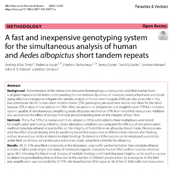 A fast and inexpensive genotyping system for the simultaneous analysis of human and Aedes albopictus short tandem repeats