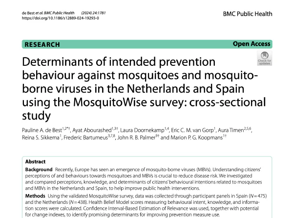 Determinants of intended prevention behaviour against mosquitoes and mosquito-borne viruses in the Netherlands and Spain using the MosquitoWise survey: cross-sectional study