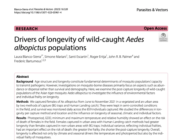 Drivers of longevity of wild-caught Aedes albopictus populations