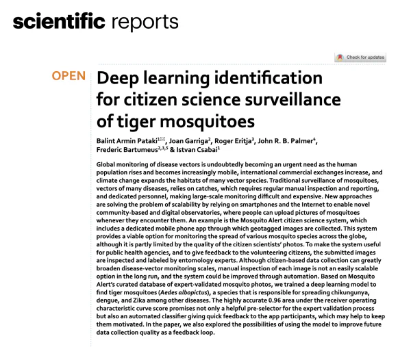 Deep learning identification for citizen science surveillance of tiger mosquitoes