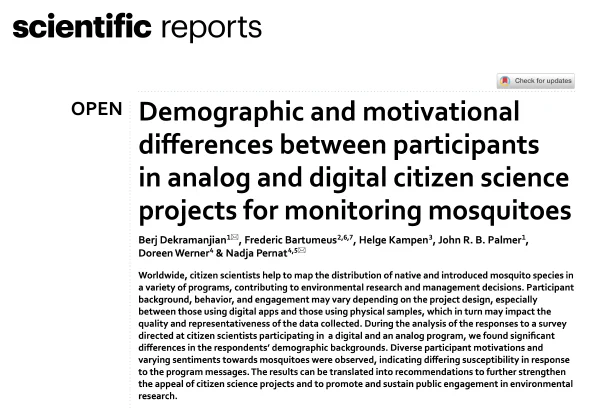 Demographic and motivational differences between participants in analog and digital citizen science projects for monitoring mosquitoes