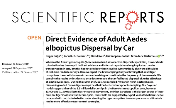 Direct Evidence of Adult Aedes albopictus Dispersal by Car