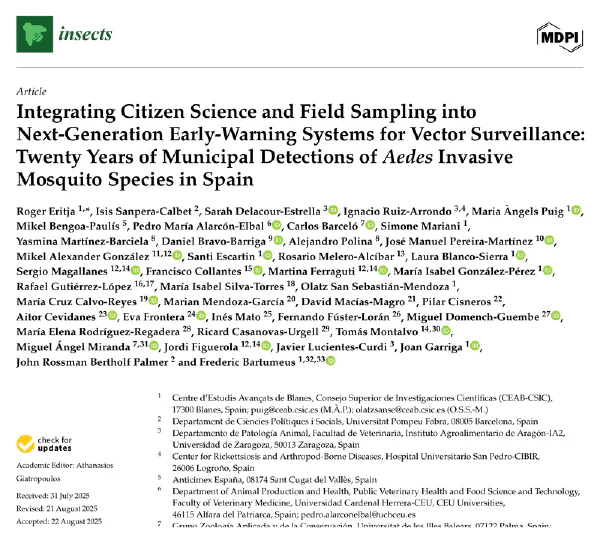 Integrating Citizen Science and Field Sampling into Next-Generation Early-Warning Systems for Vector Surveillance: Twenty Years of Municipal Detections of Aedes Invasive Mosquito Species in Spain