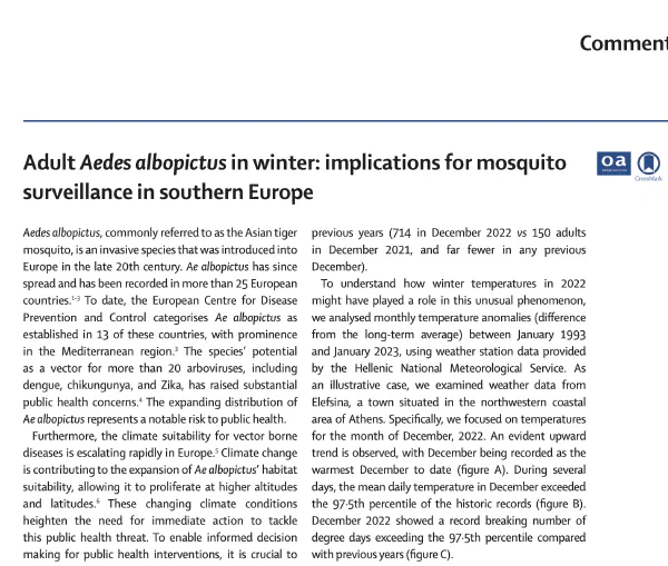 Adult Aedes albopictus in winter: implications for mosquito surveillance in southern Europe