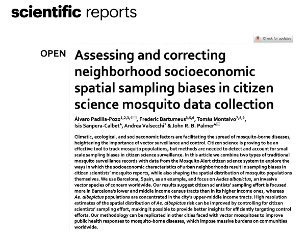 Assessing and correcting neighborhood socioeconomic spatial sampling biases in citizen science mosquito data collection