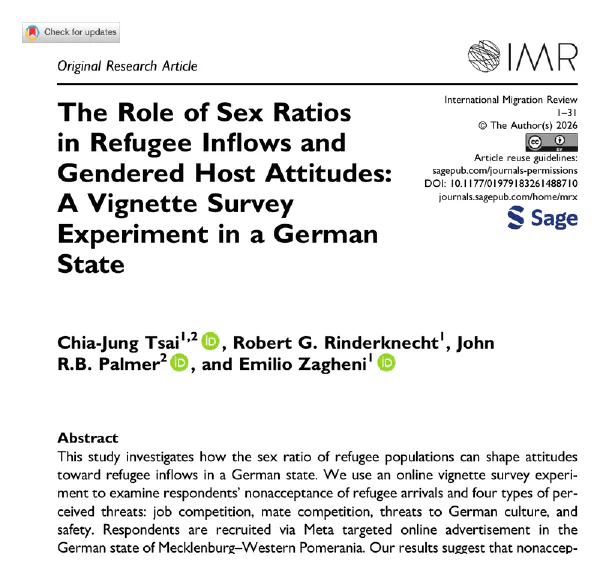 The Role of Sex Ratios in Refugee Inflows and Gendered Host Attitudes: A Vignette Survey Experiment in a German State