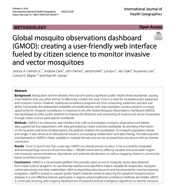 Global mosquito observations dashboard (GMOD): creating a user-friendly web interface fueled by citizen science to monitor invasive and vector mosquitoes
